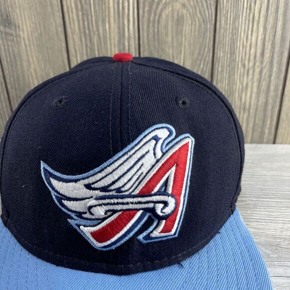 Anaheim Angels Hat Fitted Mens 7 1/8 Blue Plain Logo New Era MLB Baseball Cap - Picture 11 of 16